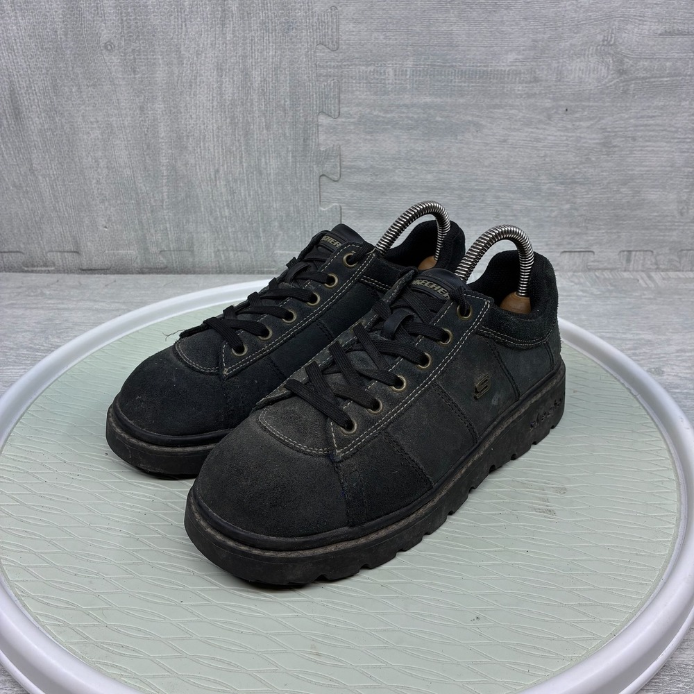 Vintage Y2K Skechers Jammers Platform Sneakers Women's 8 Black Leather Suede